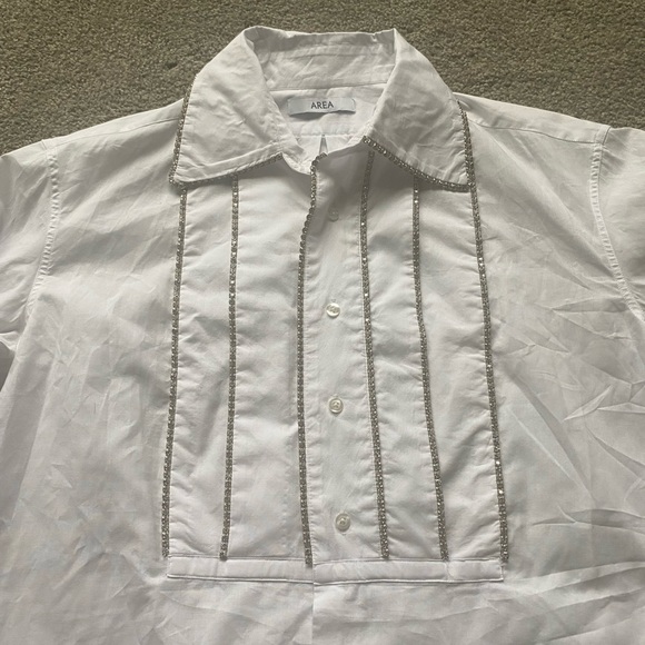 Area NYC Long Sleeve Button Up Pleated Crystal Shirt - Picture 5 of 11